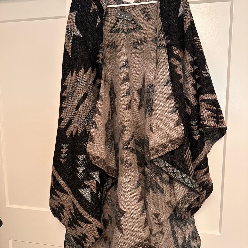 Michael Stars Black and Brown Geometric Poncho